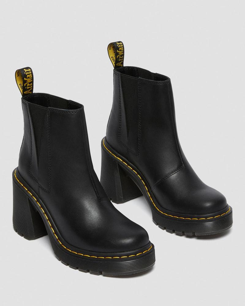 Dr Martens Spence Leren Flared Heel Enkellaars Dames Zwart | NL 695ZUT